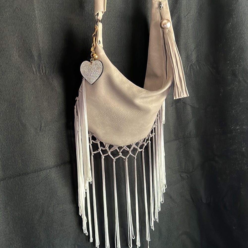 Circus by Sam Edelman Light Gray Crossbody Bag with Fabric Fringe